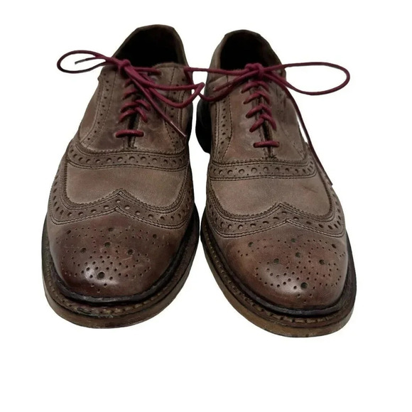 Allen Edmonds Mens Neumok Oxford Size 9.5 B Wingtip Brogue Brown Leather Shoe - Picture 5 of 14